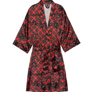 Victoria's Secret Red and Black Satin Kimono Robe